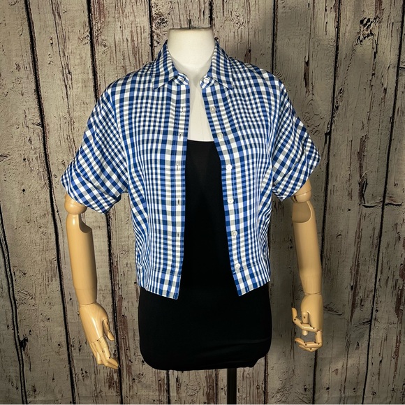 NEW NWT Theory Dillon Plaid Cropped Plaid Checkered Button Down Shirt Top Petite - Picture 3 of 16